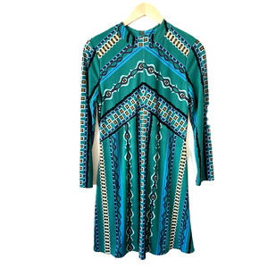 Free People Green Geometric Mini Dress- Medium